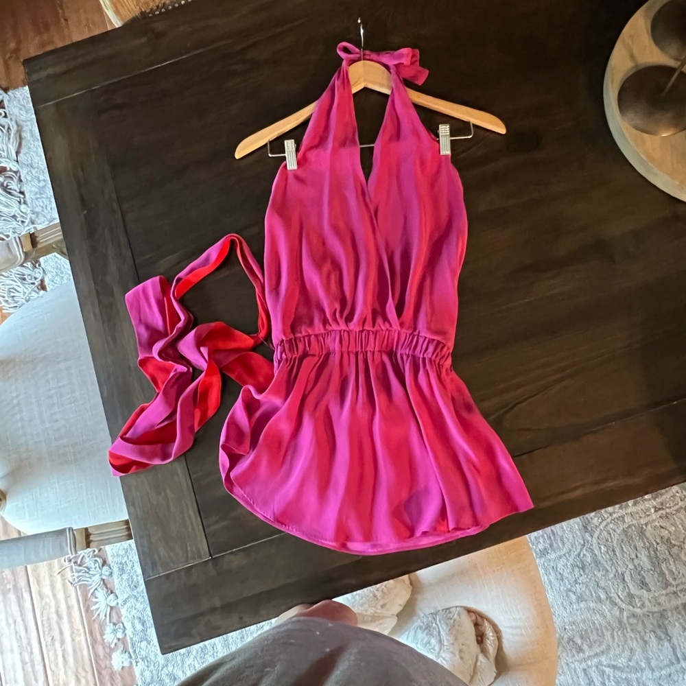 Waverly Grey fuschia halter top with elastic waist with sash tie, size S